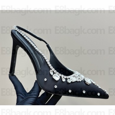 Gucci Women's pump with crystals 812192 black satin heel 10.5cm 2025