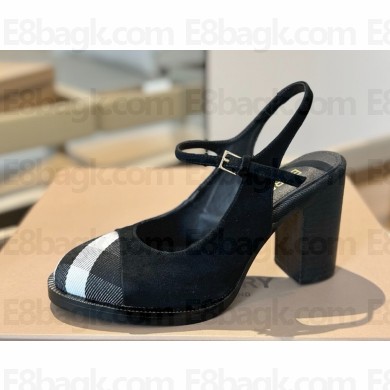 Burberry heel 9.5cm Slingback pumps black suede with buckle 2025