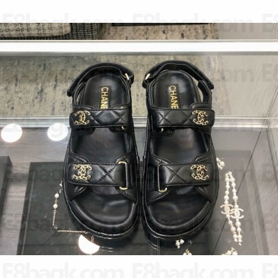 Chanel lambskin CC Logo Beach Sandals G35927 black 2025