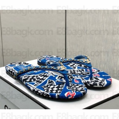 Chanel chain flip-flops flat blue 2025