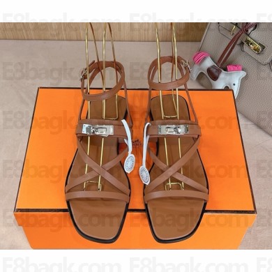 Hermes June Sandals in Brown Leather 2025