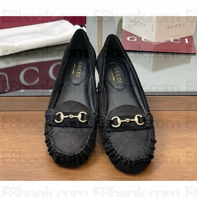 Gucci Women's ballet flat with Horsebit 814895 black mini GG suede 2025