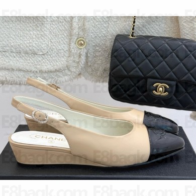 Chanel lambskin and patent Slingback black/beige 2025