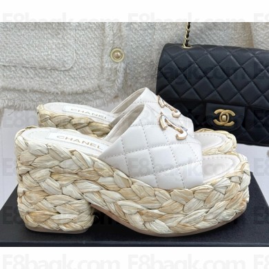 Chanel calfskin platform double C slipper white heel 8cm 2025
