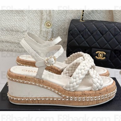 Chanel knit platform heel 7cm sandals white 2025