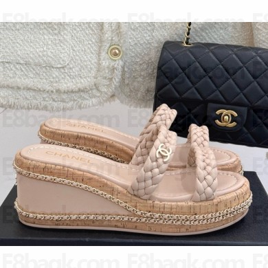 Chanel knit platform heel 7cm slipper pink 2025