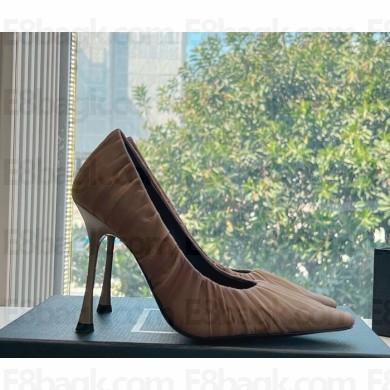 Saint Laurent 110mm Emmanuelle pumps light brown silk 2025 