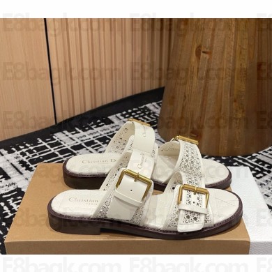 Dior D-Avenue Slide white Calfskin with Openwork Microcannage Motif 2025