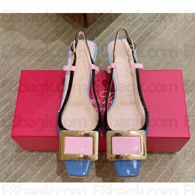 Roger Vivier Belle Vivier Covered Buckle Slingback Pumps in Patent Leather sky blue/yellow heel 4.5cm 2025