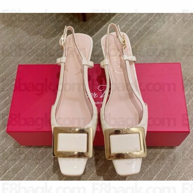 Roger Vivier Belle Vivier Covered Buckle Slingback Pumps in Patent Leather white heel 4.5cm 2025