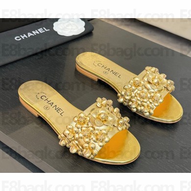 Chanel flat Camellia Slipper gold 2025