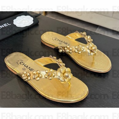 Chanel flat Camellia flip-flops gold 2025