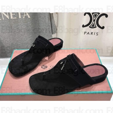 Loro Piana suede goatskin flip-flop sandals in black 2025