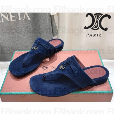 Loro Piana suede goatskin flip-flop sandals in blue 2025