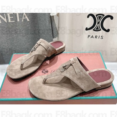 Loro Piana suede goatskin flip-flop sandals in beige 2025