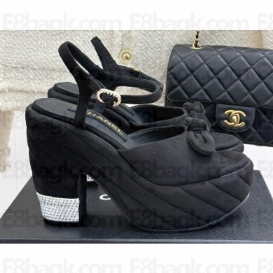 Chanel platform suede sandals with bow black 2025