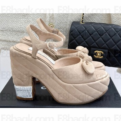 Chanel platform suede sandals with bow beige 2025