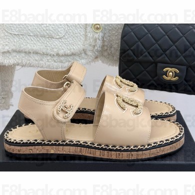 Chanel Double C with chain sandals beige leather 2025