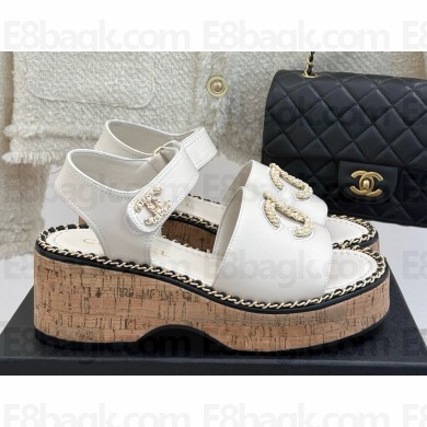 Chanel platform Double C with chain sandals white leather 2025