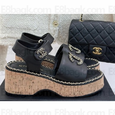 Chanel platform Double C with chain sandals black leather 2025