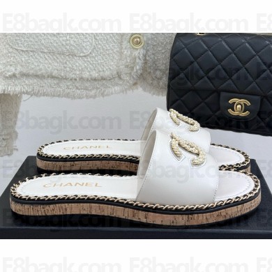 Chanel Double C with chain slipper white leather 2025