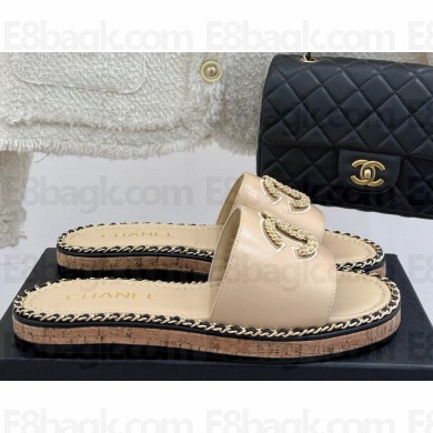 Chanel Double C with chain slipper beige leather 2025