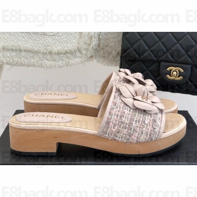 Chanel Camellia Cotton Tweed slippers heel 4cm 04 2025