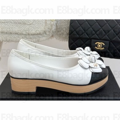 Chanel Camellia lambskin pumps heel 4cm black/white 2025