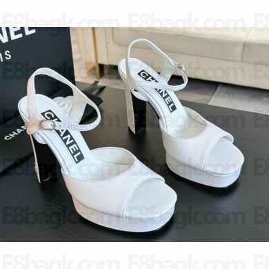 Chanel heel 12cm platform 3cm leather sandals white 2025
