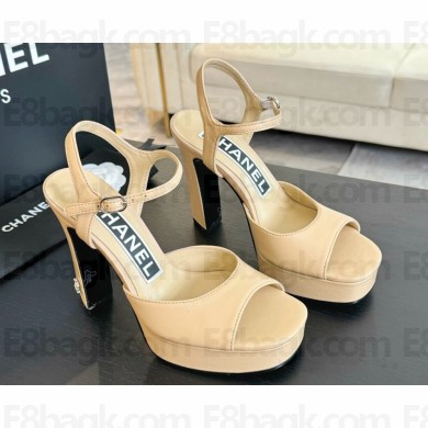 Chanel heel 12cm platform 3cm leather sandals beige 2025