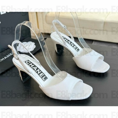 Chanel heel 6.5cm leather sandals white 2025
