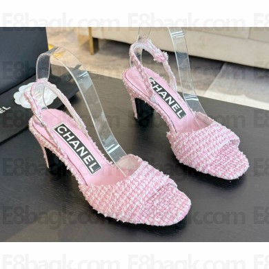 Chanel heel 6.5cm Cotton Tweed sandals light pink 2025