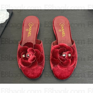 Chanel flat Camellia suede slipper red 2025