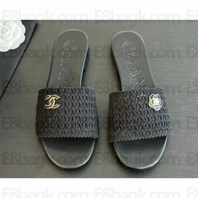 Chanel flat knit slipper black 0217-2025