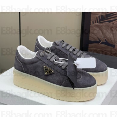 Prada flatform suede sneakers with metal triangle logo grey 2025