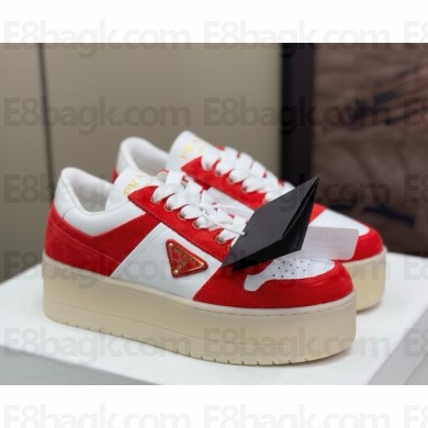 Prada flatform suede and leather sneakers with metal triangle logo -02 2025