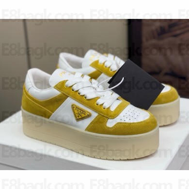 Prada flatform suede and leather sneakers with metal triangle logo -03 2025