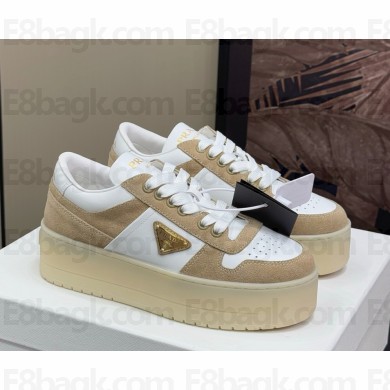 Prada flatform suede and leather sneakers with metal triangle logo -06 2025