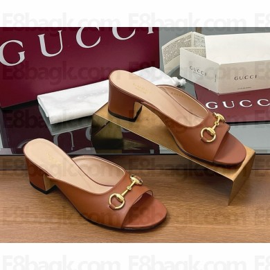 GUCCI Women's Horsebit slide 816607 brown heel 5cm 2025