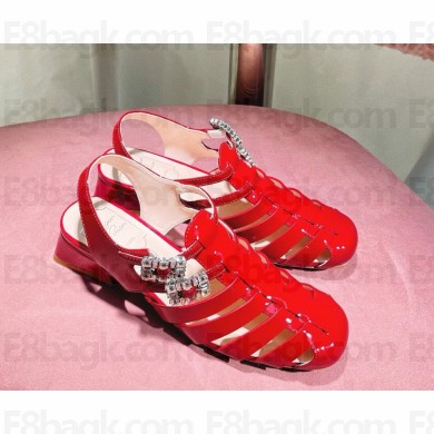 Roger Vivier patent calf leather Mary Janes With square crystal buckle red 2025
