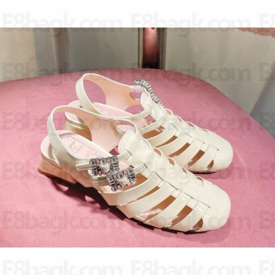 Roger Vivier patent calf leather Mary Janes With square crystal buckle white 2025
