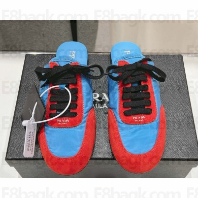 Prada women's Collapse Re-Nylon and suede elasticized mule red/blue 2025