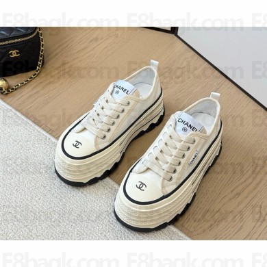 Chanel platform lace-up sneaker with cc logo white 2025