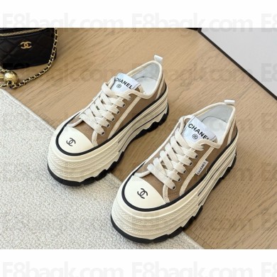 Chanel platform lace-up sneaker with cc logo coffee 2025