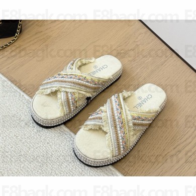 Chanel flat slipper with pearl white 2025