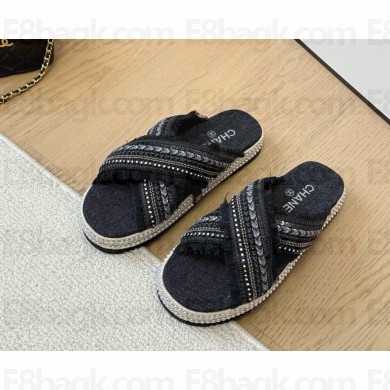 Chanel flat slipper with pearl black 2025