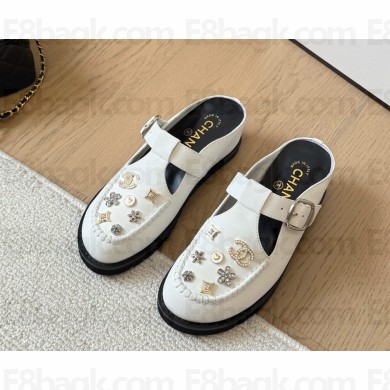 Chanel crystal decoration Mary Janes white 0218-2025