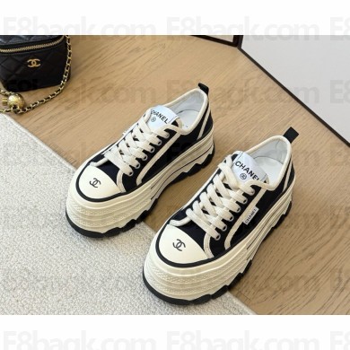 Chanel platform lace-up sneaker with cc logo black 2025