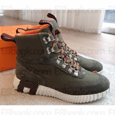 Hermes women/men Klimb sneaker in ripstop fabric and suede goatskin army green 2025