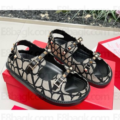 Valentino Garavani rockstud Toile Iconographe SANDAL flat black/grey 2025